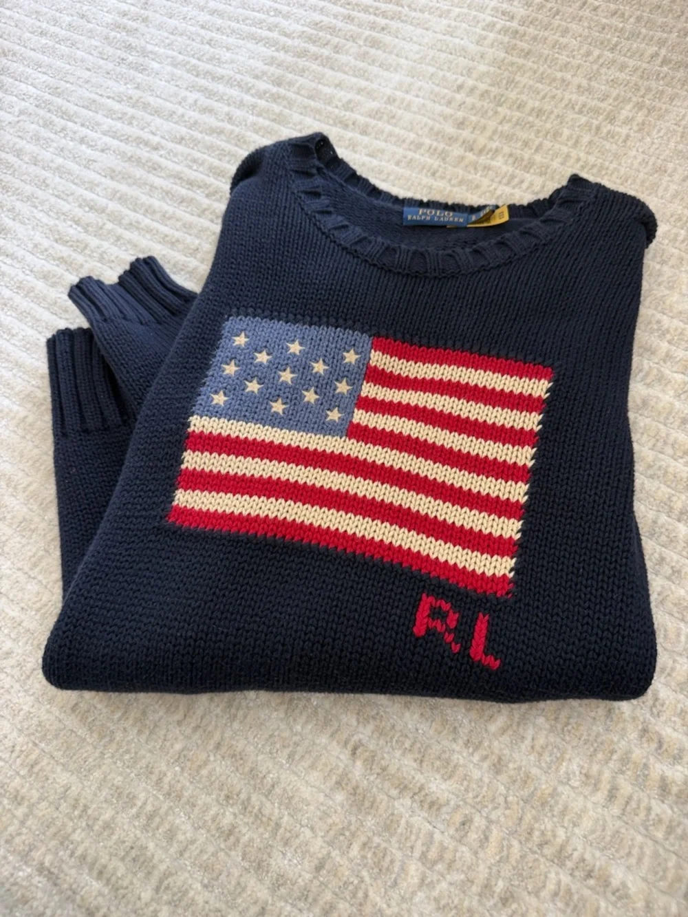 Polo by Ralph Lauren Navy Sweater with American Flag - Picture 1 of 2